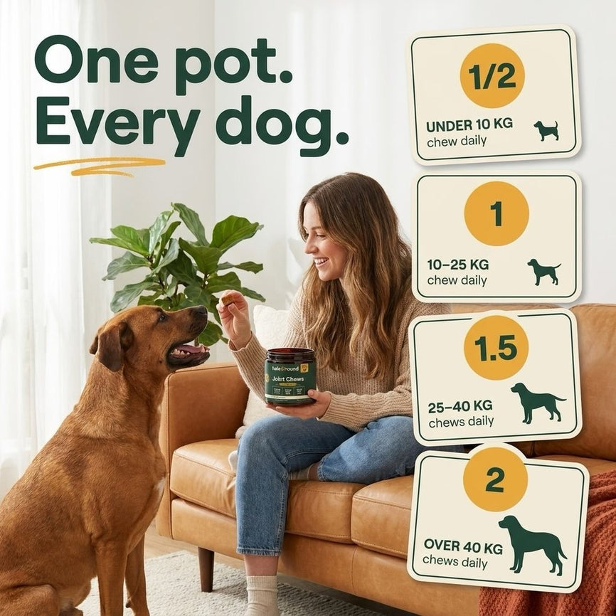 Un bote para cada perro: medio snack al día por debajo de 10 kg, uno de 10 a 25 kg, uno y medio de 25 a 40 kg, dos por encima de 40 kg.